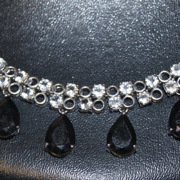 New Outstanding 925 Silver CZ Onyx Tennis Dramatic Statement Necklace - Picture 2 of 7